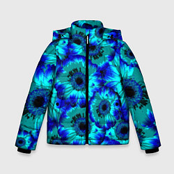 Куртка зимняя для мальчика Голубые хризантемы, цвет: 3D-черный
