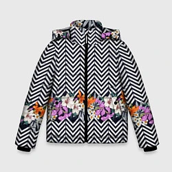 Куртка зимняя для мальчика Тропически цветы с орнаментом, цвет: 3D-черный