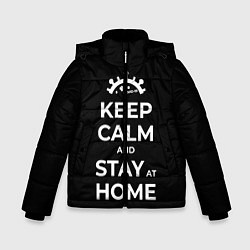 Куртка зимняя для мальчика Keep calm and stay at home, цвет: 3D-черный