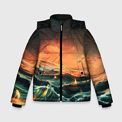 Куртка зимняя для мальчика Фэнтези море корабли закат, цвет: 3D-черный