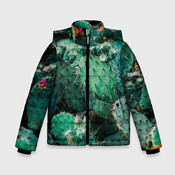 Куртка зимняя для мальчика Кактусы с цветами реализм, цвет: 3D-черный