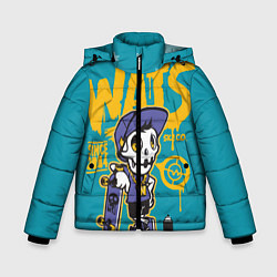 Куртка зимняя для мальчика Граффити Wats череп в кепке, цвет: 3D-черный