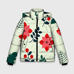 Куртка зимняя для мальчика Цветы, ягоды, листья, цвет: 3D-черный