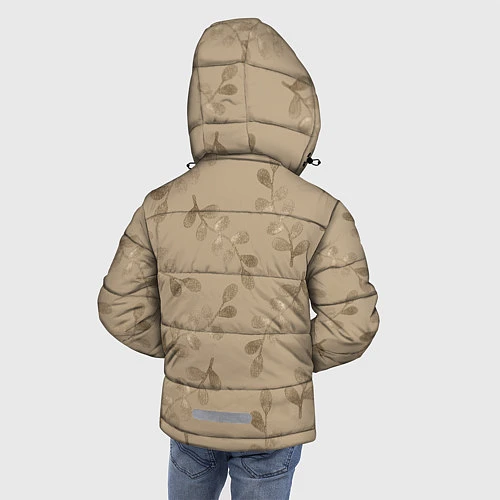 Зимняя куртка для мальчика Листья на бежевом фоне / 3D-Светло-серый – фото 4