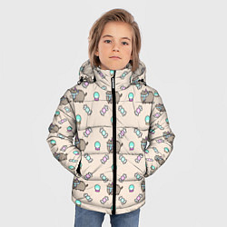 Куртка зимняя для мальчика Котик Паттерн, цвет: 3D-черный — фото 2