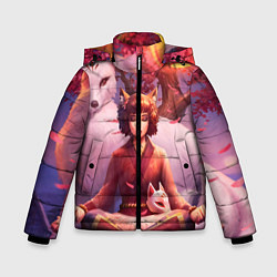 Куртка зимняя для мальчика Девушка-лиса, цвет: 3D-черный