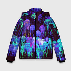 Куртка зимняя для мальчика Неоновые медузы, цвет: 3D-красный