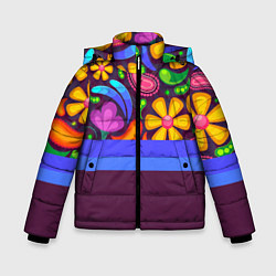 Куртка зимняя для мальчика Мультяшные Цветы, цвет: 3D-черный