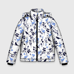 Куртка зимняя для мальчика Цветы и птицы, цвет: 3D-светло-серый