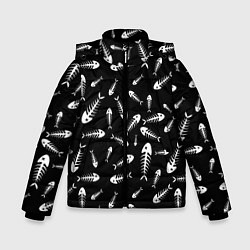 Куртка зимняя для мальчика Скелеты рыб, цвет: 3D-черный