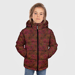 Куртка зимняя для мальчика Цветочный коричневый ретро, цвет: 3D-красный — фото 2