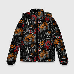 Куртка зимняя для мальчика Цветочный модный узор, цвет: 3D-черный