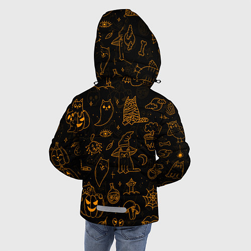 Зимняя куртка для мальчика ХЕЛЛОУИН ПАТТЕРН КОТИКИ HALLOWEEN KITTY / 3D-Светло-серый – фото 4