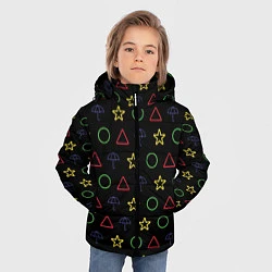 Куртка зимняя для мальчика ИГРА В КАЛЬМАРА, ФИГУРКИ ИГРЫ, ПЕЧЕНЬЕ, цвет: 3D-черный — фото 2