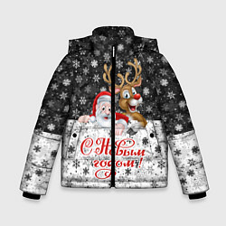 Куртка зимняя для мальчика С Новым Годом дед мороз и олень, цвет: 3D-красный