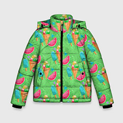 Куртка зимняя для мальчика Арбуз и мороженое, цвет: 3D-черный