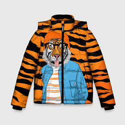 Куртка зимняя для мальчика Тигр фурри на стиле, цвет: 3D-светло-серый
