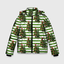 Куртка зимняя для мальчика Елочки - новогоднее настроение, цвет: 3D-черный