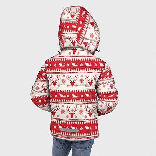 Зимняя куртка для мальчика Новогодний орнамент с Оленями / 3D-Светло-серый – фото 4