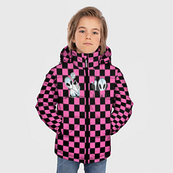 Куртка зимняя для мальчика Инопланетянин в черно розовую клетку, цвет: 3D-черный — фото 2