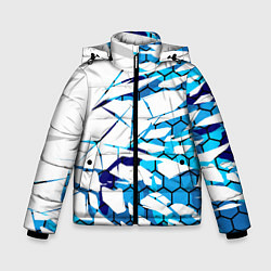 Куртка зимняя для мальчика 3D ВЗРЫВ ПЛИТ Белые и синие осколки, цвет: 3D-светло-серый