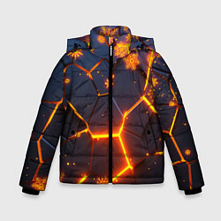 Куртка зимняя для мальчика НОВОГОДНИЕ ОГНЕННЫЕ 3D ПЛИТЫ FIRE NEON HEXAGON, цвет: 3D-черный