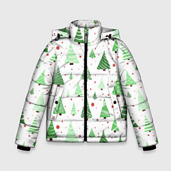 Куртка зимняя для мальчика Много разных зелёных ёлочек на белом фоне плюс кра, цвет: 3D-красный