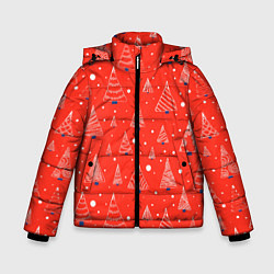 Куртка зимняя для мальчика Контур из белых елочек на красном фоне с синим сне, цвет: 3D-светло-серый