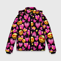 Куртка зимняя для мальчика Эмодзи сердечки, цвет: 3D-красный