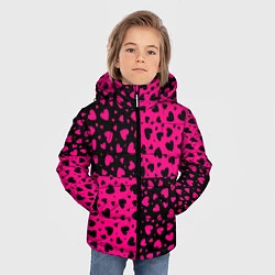 Куртка зимняя для мальчика Черно-Розовые сердца, цвет: 3D-светло-серый — фото 2
