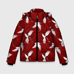 Куртка зимняя для мальчика Восточный узор Журавли, цвет: 3D-черный