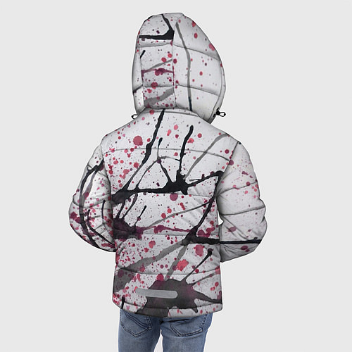 Зимняя куртка для мальчика Сакура цветёт рисунок акварелью / 3D-Светло-серый – фото 4