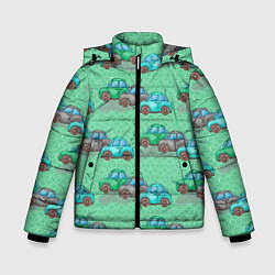 Куртка зимняя для мальчика Детские машинки паттерн, цвет: 3D-черный