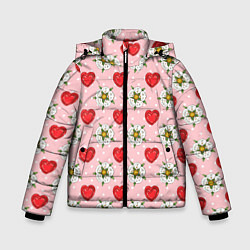 Зимняя куртка для мальчика Сердечки и цветочки паттерн
