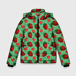 Зимняя куртка для мальчика Клубника на зеленом фоне