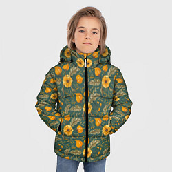 Куртка зимняя для мальчика Желтые цветочки и листья, цвет: 3D-черный — фото 2