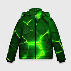 Куртка зимняя для мальчика 3D ПЛИТЫ НЕОН NEON GREEN HEXAGON РАЗЛОМ, цвет: 3D-красный