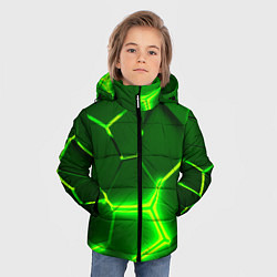 Куртка зимняя для мальчика 3D ПЛИТЫ НЕОН NEON GREEN HEXAGON РАЗЛОМ, цвет: 3D-черный — фото 2