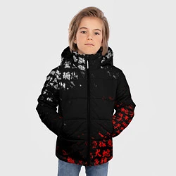Куртка зимняя для мальчика КРАСНО БЕЛЫЕ ИЕРОГЛИФЫ ЯПОНИЯ БРЫЗГИ, цвет: 3D-светло-серый — фото 2