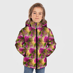 Куртка зимняя для мальчика Фиолетовые цветочки 3d, цвет: 3D-светло-серый — фото 2