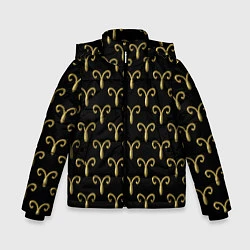 Куртка зимняя для мальчика Золотой овен на черном фоне Паттерн, цвет: 3D-светло-серый