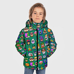 Куртка зимняя для мальчика Значки на скины Бравл Старс Brawl Зеленый градиент, цвет: 3D-красный — фото 2
