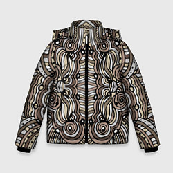Куртка зимняя для мальчика Калейдоскоп Абстракция в стиле дудл Коричневый, бе, цвет: 3D-светло-серый