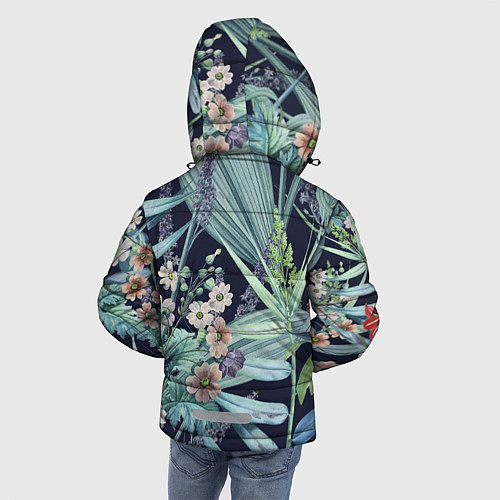 Зимняя куртка для мальчика Цветы Синие Ботанические / 3D-Светло-серый – фото 4