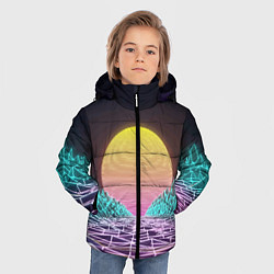 Куртка зимняя для мальчика Vaporwave Закат солнца в горах Neon, цвет: 3D-светло-серый — фото 2