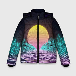 Куртка зимняя для мальчика Vaporwave Закат солнца в горах Neon, цвет: 3D-красный