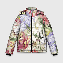 Куртка зимняя для мальчика Цветы Утренний Букет Лилий, цвет: 3D-светло-серый