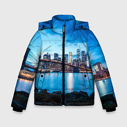 Куртка зимняя для мальчика Закат в мегаполисе, цвет: 3D-красный