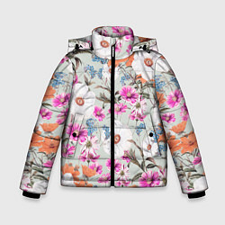 Куртка зимняя для мальчика Цветы Аргемоны и Герберы, цвет: 3D-светло-серый