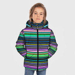 Куртка зимняя для мальчика Яркие неоновые тонкие полосы, цвет: 3D-красный — фото 2